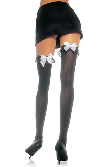 Leg Avenue чулки, черные С белым бантиком leg avenue пэстисы черные в форме цветочков размер универсальный xs l