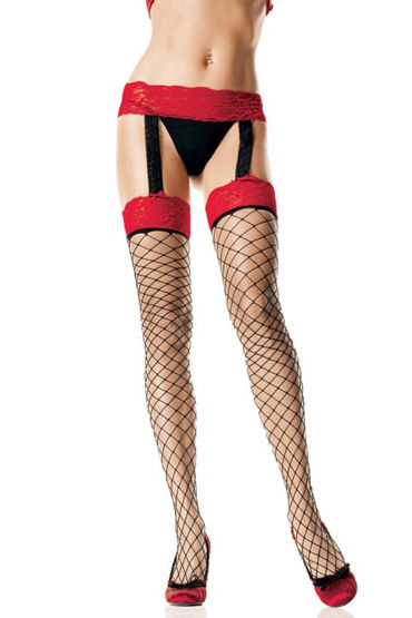 Leg Avenue чулочки с поясом, С красным поясом и резинками Leg Avenue чулочки с поясом, С красным поясом и резинками