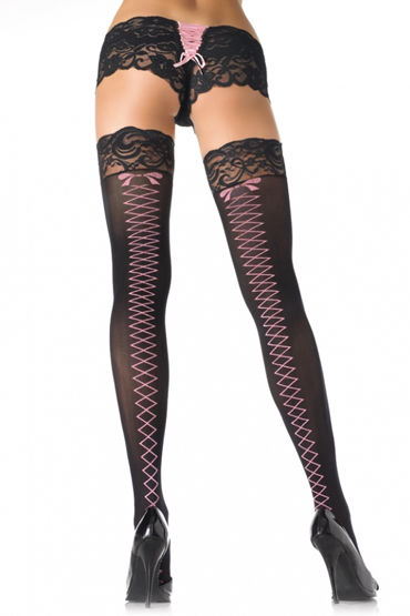 Leg Avenue чулки, черные, С имитацией шнуровки Leg Avenue чулки, черные, С имитацией шнуровки