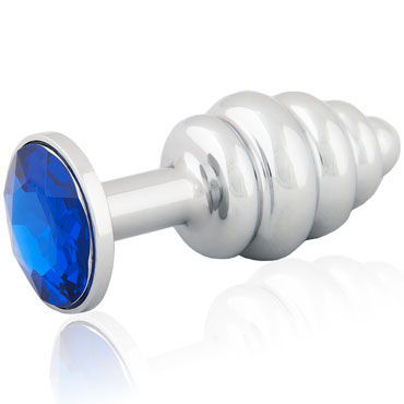 LoveToys Butt Plug Silver, синий, Большая анальная пробка, украшена кристаллом LoveToys Butt Plug Silver, синий, Большая анальная пробка, украшена кристаллом