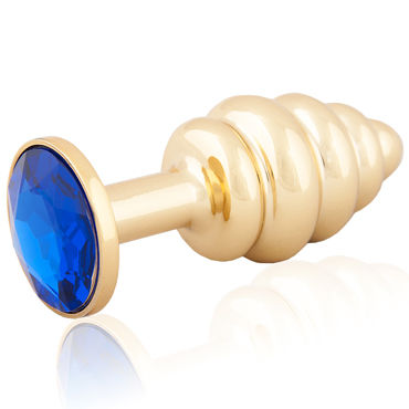 LoveToys Butt Plug Gold, синий, Анальная пробка, украшена кристаллом LoveToys Butt Plug Gold, синий, Анальная пробка, украшена кристаллом