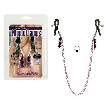 California Exotic Purple Chain with Navel Ring, Зажимы для сосков и клипса для пупка California Exotic Purple Chain with Navel Ring, Зажимы для сосков и клипса для пупка