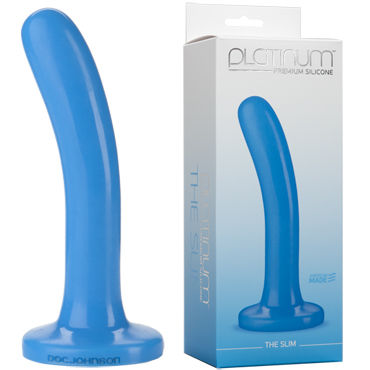 Doc Johnson Platinum Premium Silicone The Slim, синий, Фаллоимитатор небольшого диаметра Doc Johnson Platinum Premium Silicone The Slim, синий, Фаллоимитатор небольшого диаметра