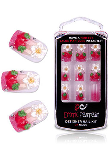 Erotic Fantasy Strawberry, Акриловые типсы с клубничками Erotic Fantasy Strawberry, Акриловые типсы с клубничками