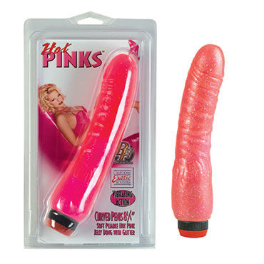California Exotic Curved Hot Pinks, Розовый вибратор с блестками California Exotic Curved Hot Pinks, Розовый вибратор с блестками
