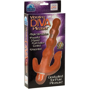 California Exotic Diva Pleasure, оранжевый - Вибратор с тройной стимуляцией - купить в секс шопе California Exotic Diva Pleasure, оранжевый - Вибратор с тройной стимуляцией - купить в секс шопе