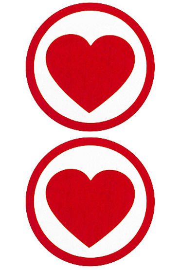 Shots Toys Nipple Sticker Round Hearts, красные, Пэстисы в форме сердца в кругу Shots Toys Nipple Sticker Round Hearts, красные, Пэстисы в форме сердца в кругу