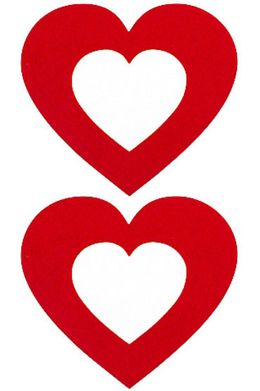 Shots Toys Nipple Sticker Open Hearts, красные, Пэстисы в форме сердечек, с отверстиями для сосков Shots Toys Nipple Sticker Open Hearts, красные, Пэстисы в форме сердечек, с отверстиями для сосков