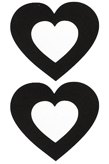 Shots Toys Nipple Sticker Open Hearts, черные, Пэстисы в форме сердечек, с отверстиями для сосков Shots Toys Nipple Sticker Open Hearts, черные, Пэстисы в форме сердечек, с отверстиями для сосков