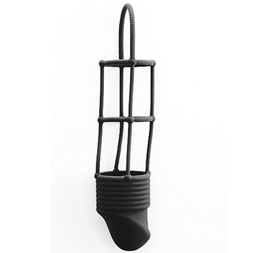 Shots Toys Ribbed Cockcage, черная, Удлиняющая насадка на пенис Shots Toys Ribbed Cockcage, черная, Удлиняющая насадка на пенис