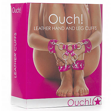 Shots Toys Leather Hand And Leg cuffs, розовый - Комплект для бандажа - купить в секс шопе Shots Toys Leather Hand And Leg cuffs, розовый - Комплект для бандажа - купить в секс шопе