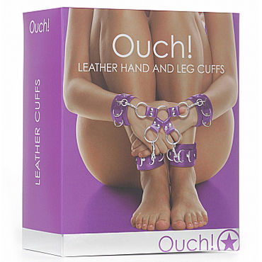 Shots Toys Leather Hand And Leg cuffs, фиолетовый - Комплект для бандажа - купить в секс шопе Shots Toys Leather Hand And Leg cuffs, фиолетовый - Комплект для бандажа - купить в секс шопе