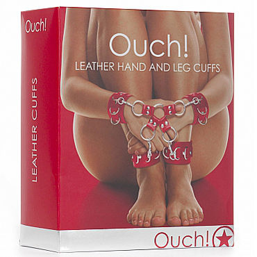 Shots Toys Leather Hand And Leg cuffs, красный - Комплект для бандажа - купить в секс шопе Shots Toys Leather Hand And Leg cuffs, красный - Комплект для бандажа - купить в секс шопе