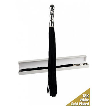 Shots Toys Luxury Whip, черная, Многохвостая плеть, с золотой рукояткой Shots Toys Luxury Whip, черная, Многохвостая плеть, с золотой рукояткой