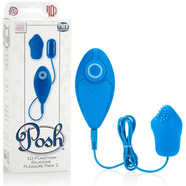 California Exotic Posh 10-Function Silicone Pleasure Packs, синее, Виброяйцо с насадкой California Exotic Posh 10-Function Silicone Pleasure Packs, синее, Виброяйцо с насадкой