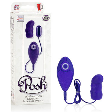 California Exotic Posh 10-Function Silicone Pleasure Packs, фиолетовое, Виброяйцо с насадкой California Exotic Posh 10-Function Silicone Pleasure Packs, фиолетовое, Виброяйцо с насадкой