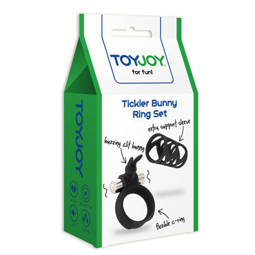 Toy Joy Tickler Bunny Ring Set, черный, Набор из насадки и виброкольца на пенис и другие товары Toy Joy с фото Toy Joy Tickler Bunny Ring Set, черный, Набор из насадки и виброкольца на пенис и другие товары Toy Joy с фото