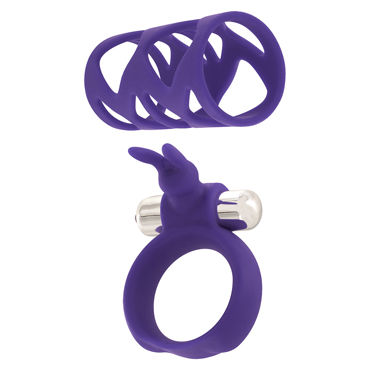 Toy Joy Tickler Bunny Ring Set, фиолетовый, Набор из насадки и виброкольца на пенис Toy Joy Tickler Bunny Ring Set, фиолетовый, Набор из насадки и виброкольца на пенис