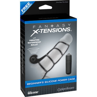 Pipedream Fantasy X-tensions Beginners Silicone Power Cage, Вибронасадка на пенис Pipedream Fantasy X-tensions Beginners Silicone Power Cage, Вибронасадка на пенис