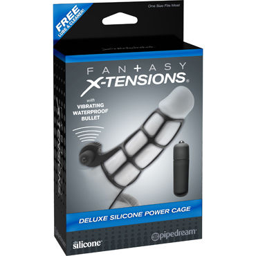 Pipedream Fantasy X-tensions Deluxe Silicone Power Cage, Вибронасадка на пенис Pipedream Fantasy X-tensions Deluxe Silicone Power Cage, Вибронасадка на пенис