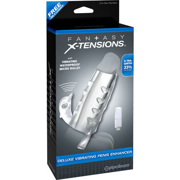 Pipedream Fantasy X-tensions Deluxe Vibrating Penis Enhancer, Вибронасадка на пенис Pipedream Fantasy X-tensions Deluxe Vibrating Penis Enhancer, Вибронасадка на пенис