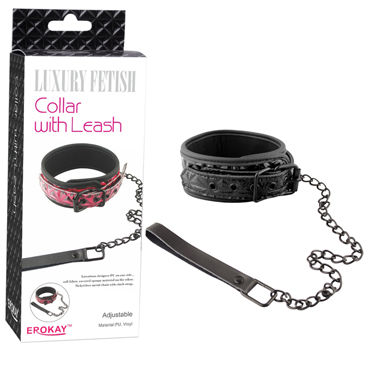 Erokay Collar With Leash, черный, Лакированный ошейник с поводком Erokay Collar With Leash, черный, Лакированный ошейник с поводком