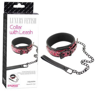 Erokay Collar With Leash, красный, Лакированный ошейник с поводком Erokay Collar With Leash, красный, Лакированный ошейник с поводком