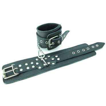 BDSM Арсенал кожаные оковы с пряжкой, черные, На регулируемых ремешках BDSM Арсенал кожаные оковы с пряжкой, черные, На регулируемых ремешках