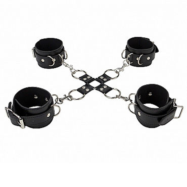 Ouch Leather Hand And Leg Cuffs, черный, Комплект для бандажа Ouch Leather Hand And Leg Cuffs, черный, Комплект для бандажа