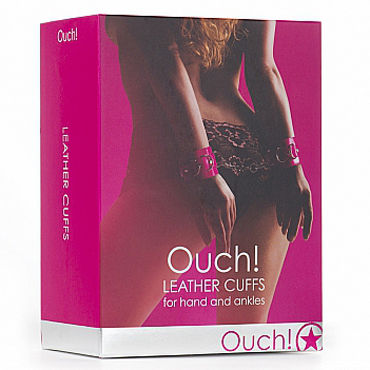 Ouch! Leather Cuffs, розовые - Наручники на запястья и лодыжки - купить в секс шопе Ouch! Leather Cuffs, розовые - Наручники на запястья и лодыжки - купить в секс шопе
