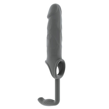 Shots Toys Sono Dong Extension №19, серая, Удлиняющая насадка на пенис с анальной пробкой Shots Toys Sono Dong Extension №19, серая, Удлиняющая насадка на пенис с анальной пробкой