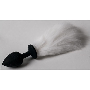 Luxurious Tail Анальная пробка с белым хвостом, черная, Силиконовая Luxurious Tail Анальная пробка с белым хвостом, черная, Силиконовая