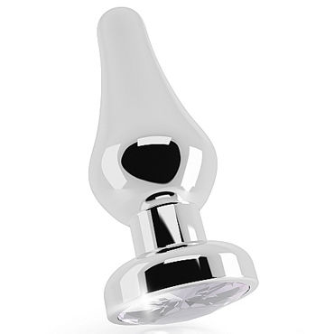 Shots toys Rich Silver Plug Clear Sapphire R6, Анальная пробка со стразом Shots toys Rich Silver Plug Clear Sapphire R6, Анальная пробка со стразом