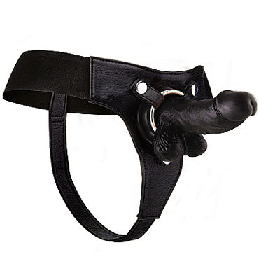 Ouch! Realistic Strap-On 13см, черный, Страпон с мошонкой Ouch! Realistic Strap-On 13см, черный, Страпон с мошонкой