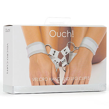 Ouch! Velcro Hand And Leg Cuffs, белый - Комплект для бандажа - купить в секс шопе Ouch! Velcro Hand And Leg Cuffs, белый - Комплект для бандажа - купить в секс шопе