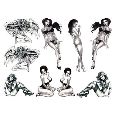 AdultBodyArt Naughty Pin-Up - Набор из 35 временных татуировок с изображением девушек - купить в секс шопе AdultBodyArt Naughty Pin-Up - Набор из 35 временных татуировок с изображением девушек - купить в секс шопе
