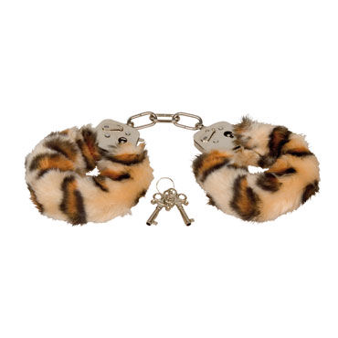 Eroflame Furry Love Cuffs, тигровые, Металлические наручники с мехом Eroflame Furry Love Cuffs, тигровые, Металлические наручники с мехом