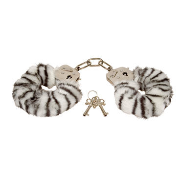 Eroflame Furry Love Cuffs, зебра, Металлические наручники с мехом Eroflame Furry Love Cuffs, зебра, Металлические наручники с мехом