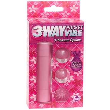 Doc Johnson 3-Way Pocket Vibe, розовая - Виброракета с тремя насадками - купить в секс шопе Doc Johnson 3-Way Pocket Vibe, розовая - Виброракета с тремя насадками - купить в секс шопе