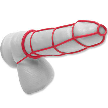 Pipedream Cockcage and Ring Set, красный - Силиконовая сбруя на пенис и эрекционные кольца - купить в секс шопе Pipedream Cockcage and Ring Set, красный - Силиконовая сбруя на пенис и эрекционные кольца - купить в секс шопе