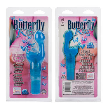 California Exotic Butterfly Kiss, синий - Вибромассажер с вагинальным и клиторальным стимуляторами - купить в секс шопе California Exotic Butterfly Kiss, синий - Вибромассажер с вагинальным и клиторальным стимуляторами - купить в секс шопе
