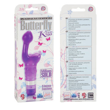 California Exotic Platinum Edition Butterfly Kiss, фиолетовый - Вибромассажер с вагинальным и клиторальным стимуляторами - купить в секс шопе California Exotic Platinum Edition Butterfly Kiss, фиолетовый - Вибромассажер с вагинальным и клиторальным стимуляторами - купить в секс шопе