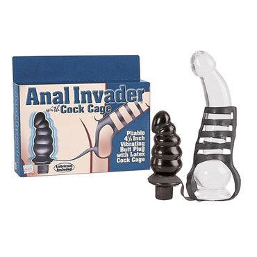 California Exotic Anal Invader with Cock Cage, Насадка на пенис с анальным вибратором California Exotic Anal Invader with Cock Cage, Насадка на пенис с анальным вибратором