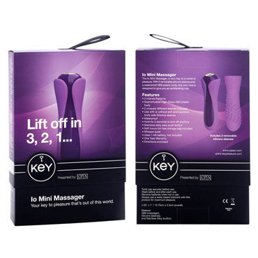 Jopen Key Io Mini Massager, фиолетовый - Мини вибратор с двумя насадками - купить в секс шопе Jopen Key Io Mini Massager, фиолетовый - Мини вибратор с двумя насадками - купить в секс шопе