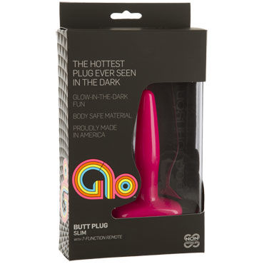 Doc Johnson GLO Vibrating Slim, розовая - Анальная пробка с вибрацией, светящаяся в темноте - купить в секс шопе Doc Johnson GLO Vibrating Slim, розовая - Анальная пробка с вибрацией, светящаяся в темноте - купить в секс шопе