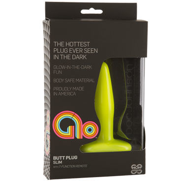 Doc Johnson GLO Vibrating Slim, желтая - Анальная пробка с вибрацией, светящаяся в темноте - купить в секс шопе Doc Johnson GLO Vibrating Slim, желтая - Анальная пробка с вибрацией, светящаяся в темноте - купить в секс шопе
