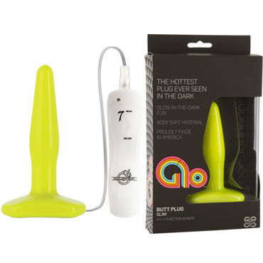 Doc Johnson GLO Vibrating Slim, желтая, Анальная пробка с вибрацией, светящаяся в темноте Doc Johnson GLO Vibrating Slim, желтая, Анальная пробка с вибрацией, светящаяся в темноте