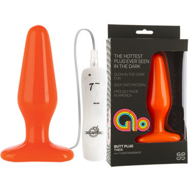 Doc Johnson GLO Vibrating Thick, оранжевая, Анальная пробка с вибрацией, светящаяся в темноте Doc Johnson GLO Vibrating Thick, оранжевая, Анальная пробка с вибрацией, светящаяся в темноте