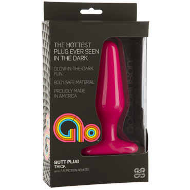 Doc Johnson GLO Vibrating Thick, розовая - Анальная пробка с вибрацией, светящаяся в темноте - купить в секс шопе Doc Johnson GLO Vibrating Thick, розовая - Анальная пробка с вибрацией, светящаяся в темноте - купить в секс шопе