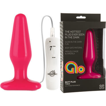 Doc Johnson GLO Vibrating Thick, розовая, Анальная пробка с вибрацией, светящаяся в темноте Doc Johnson GLO Vibrating Thick, розовая, Анальная пробка с вибрацией, светящаяся в темноте